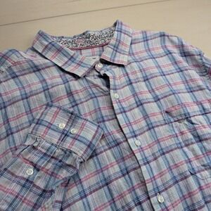 Tommy Bahama Linen Shirt Mens XXL Plaid Button Up Long Sleeve Casual Relaxed